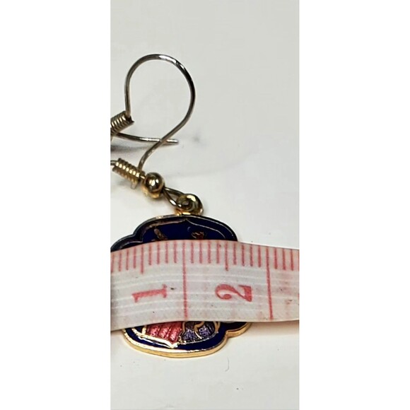 Vtg Cloisonne Enamel Unicorn Dangle Earrings Gold Tone Red Blue Boho Fantasy - Picture 9 of 10